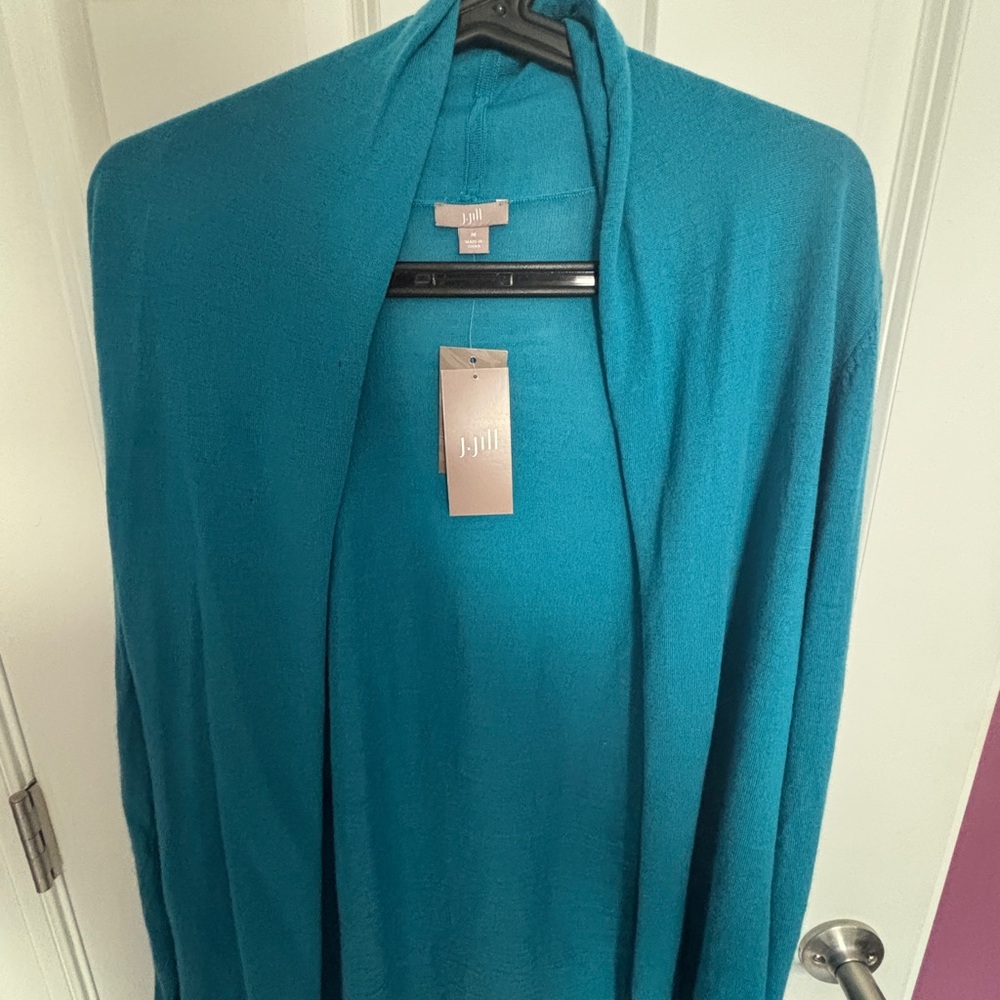 J. Jill Teal Open-Front Draped Cardigan